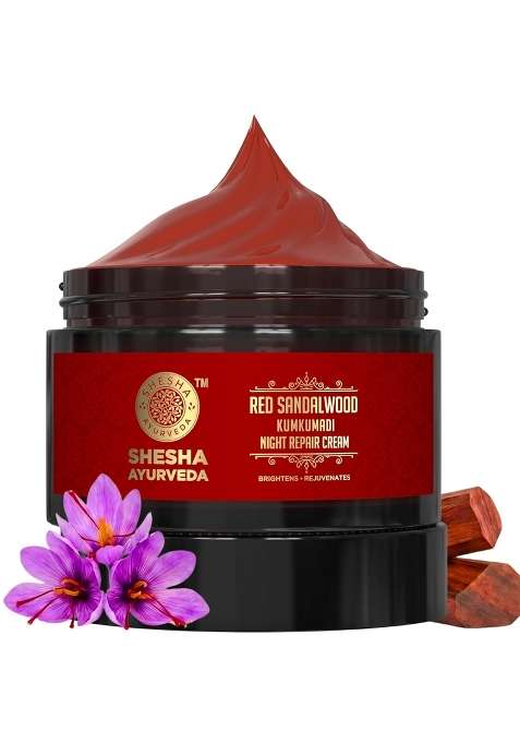Shesha Ayurveda Red Sandalwood Skin Brightening and Night Repair Cream for Men and Women for Natural