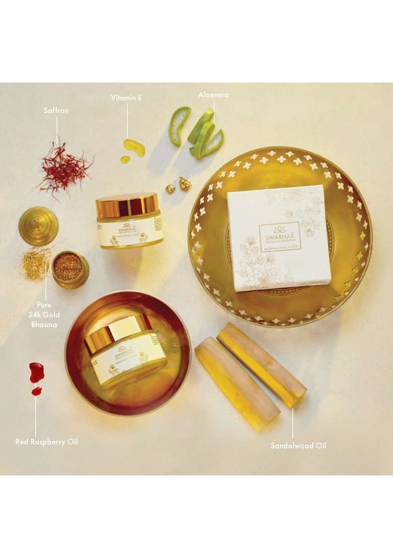 Swarnak 24K Gold Ayurvedic Face Scrub for Women and Men with Walnut Shell Powder Aloe Vera - Indya