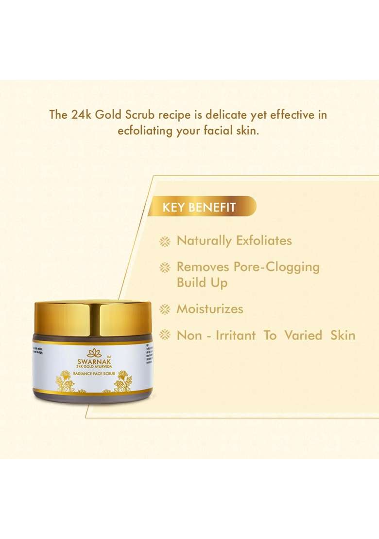 Swarnak 24K Gold Ayurvedic Face Scrub for Women and Men with Walnut Shell Powder Aloe Vera - Indya