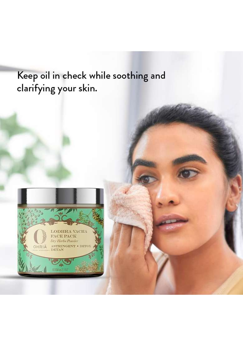 Ohria Ayurveda Lodhra Vacha Face Pack 60G Natural Ayurvedic Dry Herb Powder for Uneven Skin Tone Pigmentation - Indya
