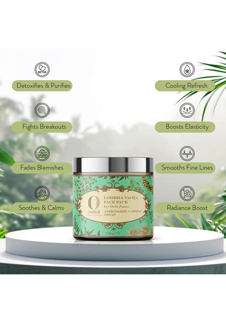 Ohria Ayurveda Lodhra Vacha Face Pack 60G Natural Ayurvedic Dry Herb Powder for Uneven Skin Tone Pigmentation - Indya