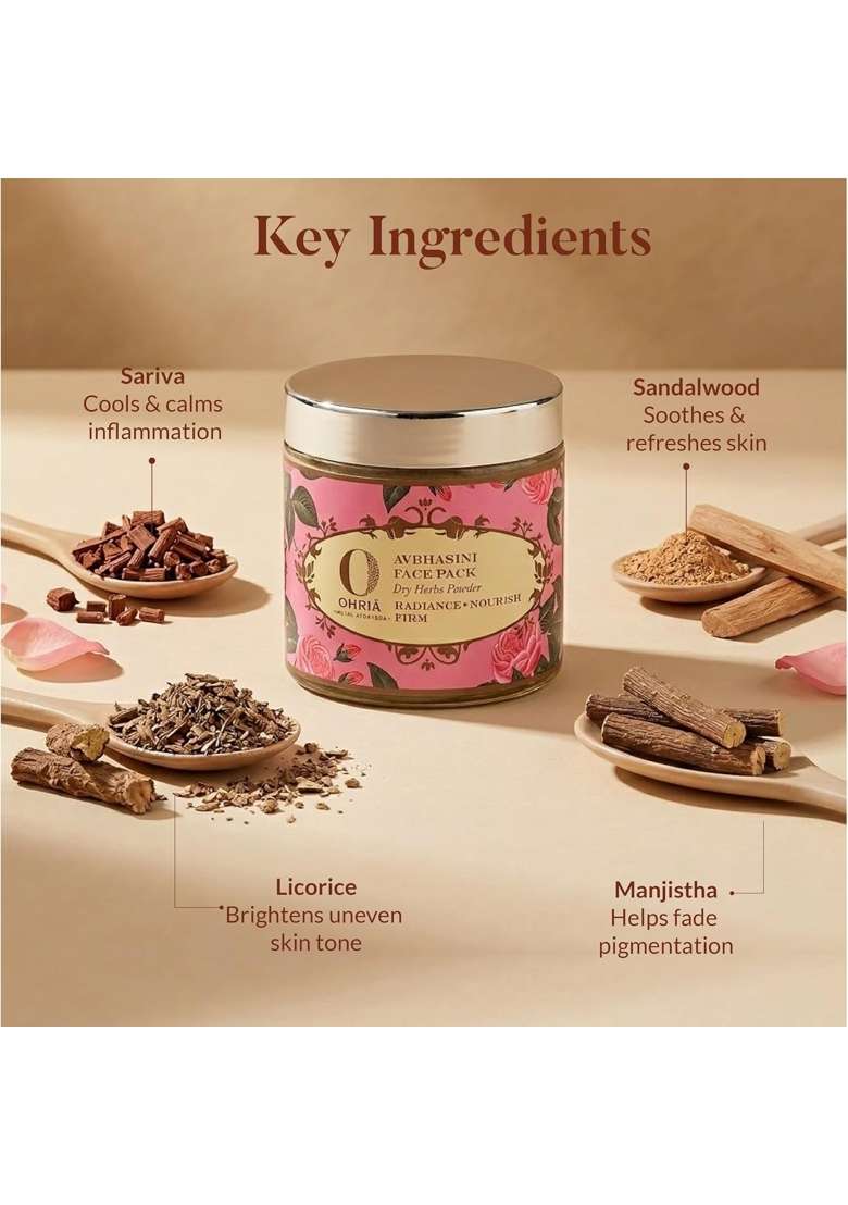 Ohria Ayurveda Avbhasini Face Pack 60G Ayurvedic De Tan Dry Herb Powder with Sandalwood Sariva - Indya