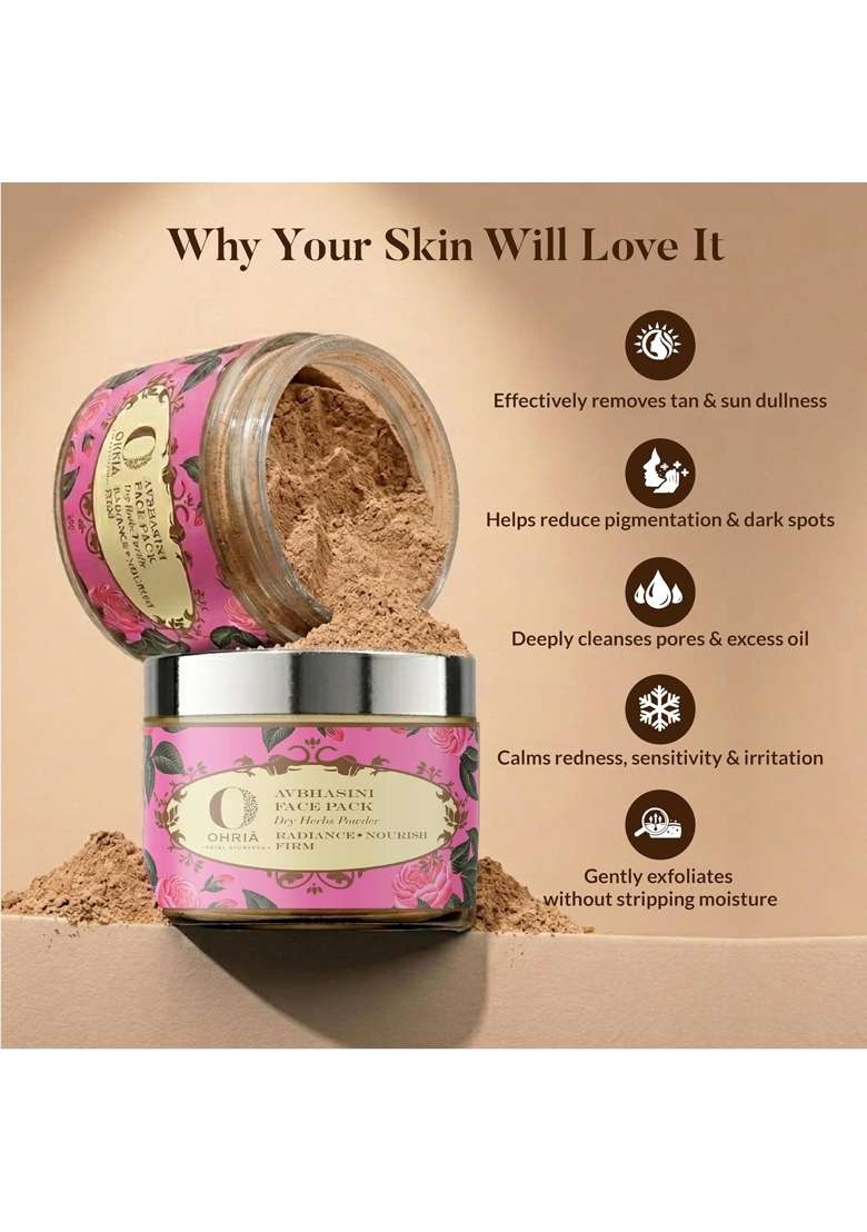 Ohria Ayurveda Avbhasini Face Pack 60G Ayurvedic De Tan Dry Herb Powder with Sandalwood Sariva - Indya