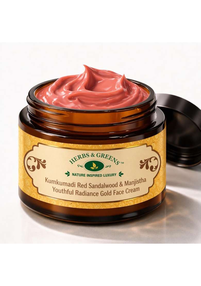 Herbs and Greens Kumkumadi Red Sandalwood Gold Face Cream with Vegan Collagen - Indya