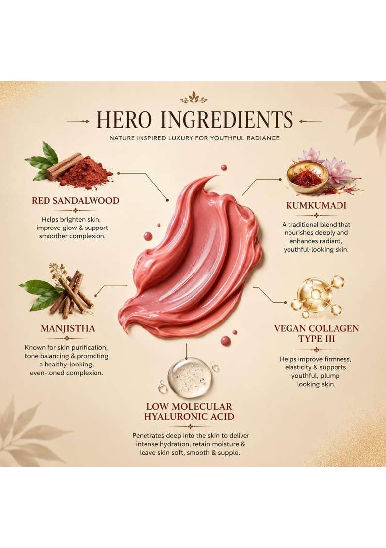 Herbs and Greens Kumkumadi Red Sandalwood Gold Face Cream with Vegan Collagen - Indya