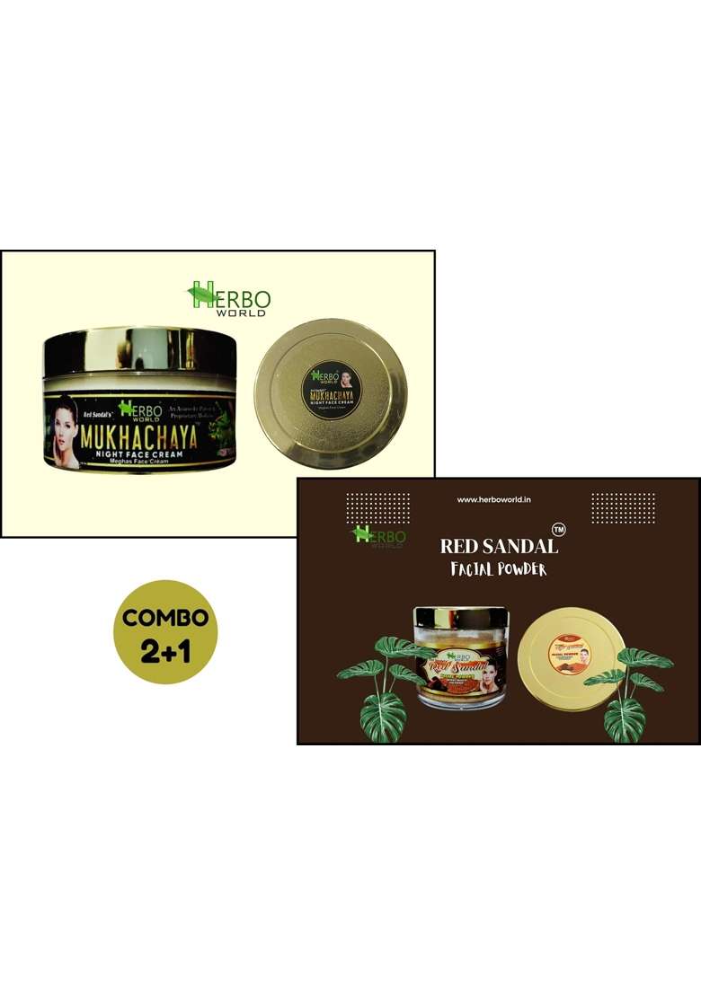 Herbo World and Redsandal Mukha Chaya Night Face Cream 50G Plus Free Red Sandal Powder Face Pack 40G - Indya
