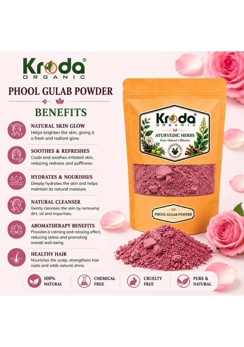 Kroda Organic Phool Gulab Powder for Face and Hair Pure Rose Petal Powder Shatapatra Taruni Pack of 1 - Indya