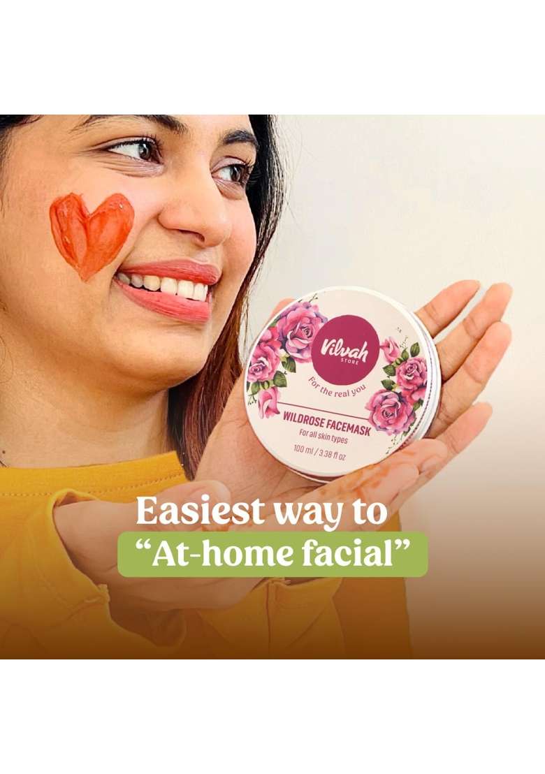 Vilvah Wild Rose Face Mask for Glowing and Even Toned Skin Mild Exfoliation - Indya