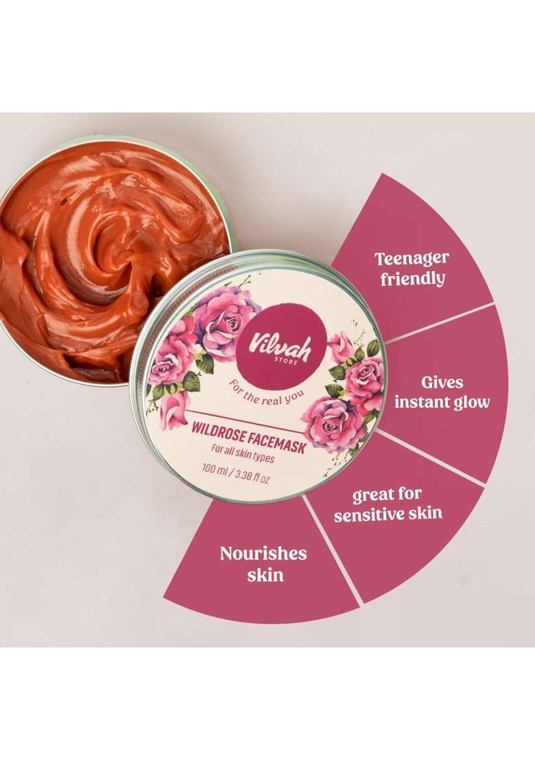 Vilvah Wild Rose Face Mask for Glowing and Even Toned Skin Mild Exfoliation - Indya