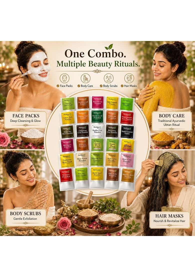 Herbtoniq Face Pack and Body Care Powder Combo for Whitening Tan Removal Glowing Skin - Indya