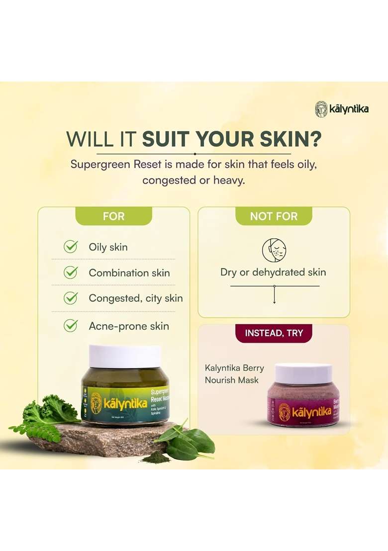 Kalyntika Supergreen Reset Clay Face Mask for Oily Skin Deep Cleanse 50G - Indya
