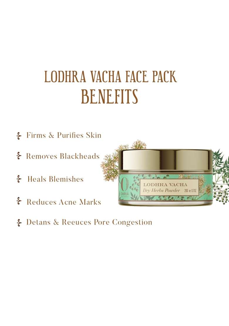 Ohria Ayurveda Lodhra Vacha De Tan Face Pack Natural Anti Acne Dry Herb Powder - Indya
