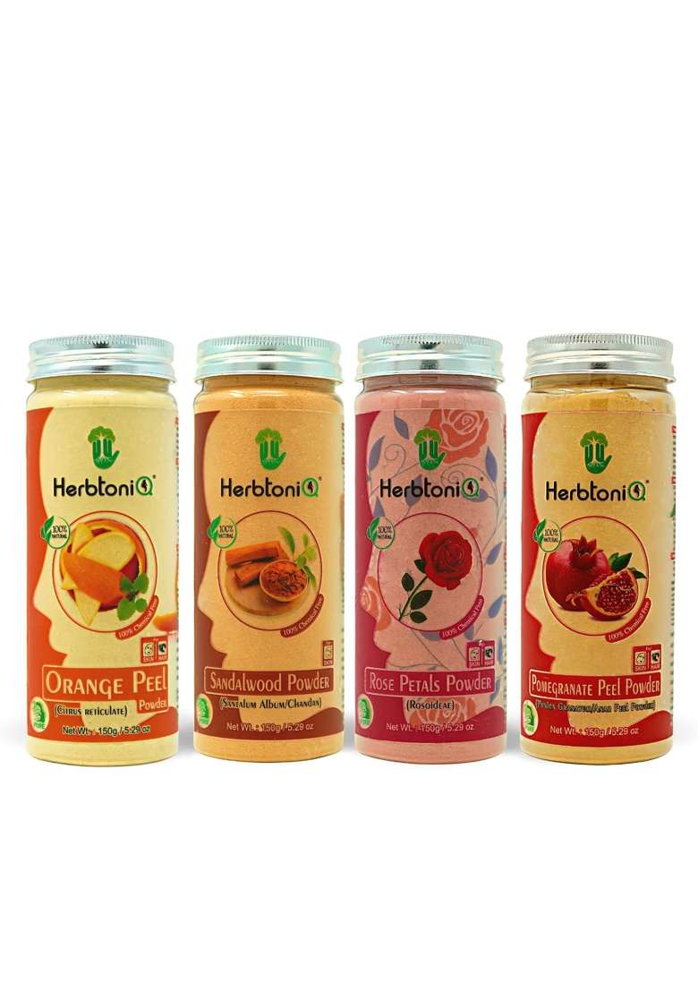 Herbtoniq 100 Percent Natural Orange Peel Sandalwood Rose Petals Pomegranate Peel Powder for Face Pack 600 G - Indya