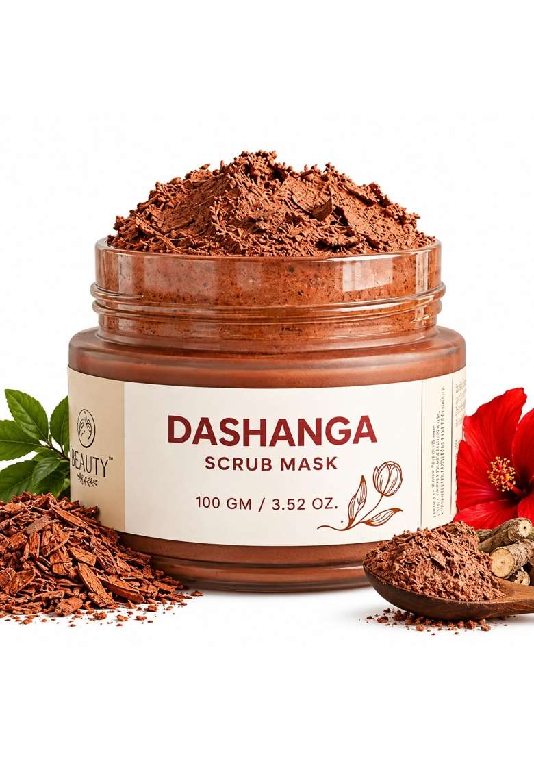 Tefty Pink Dashanga Detan Face Mask 100G Ayurvedic Herbal Scrub for Tan Removal and Exfoliation - Indya