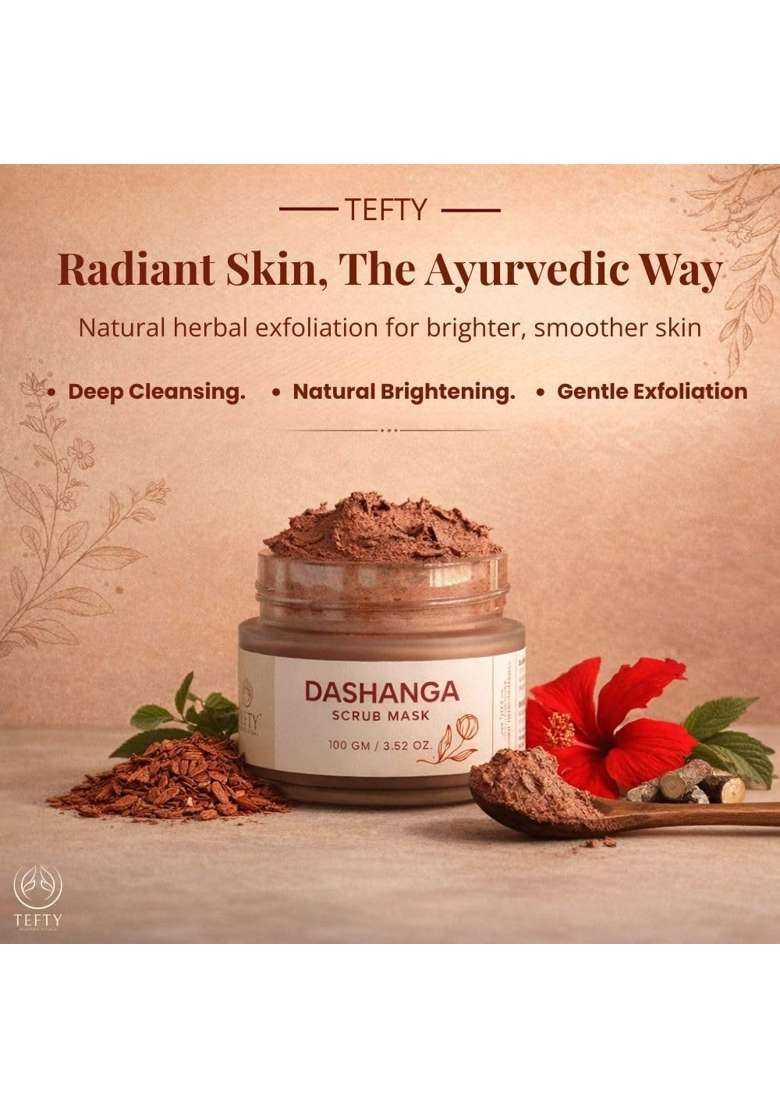 Tefty Pink Dashanga Detan Face Mask 100G Ayurvedic Herbal Scrub for Tan Removal and Exfoliation - Indya