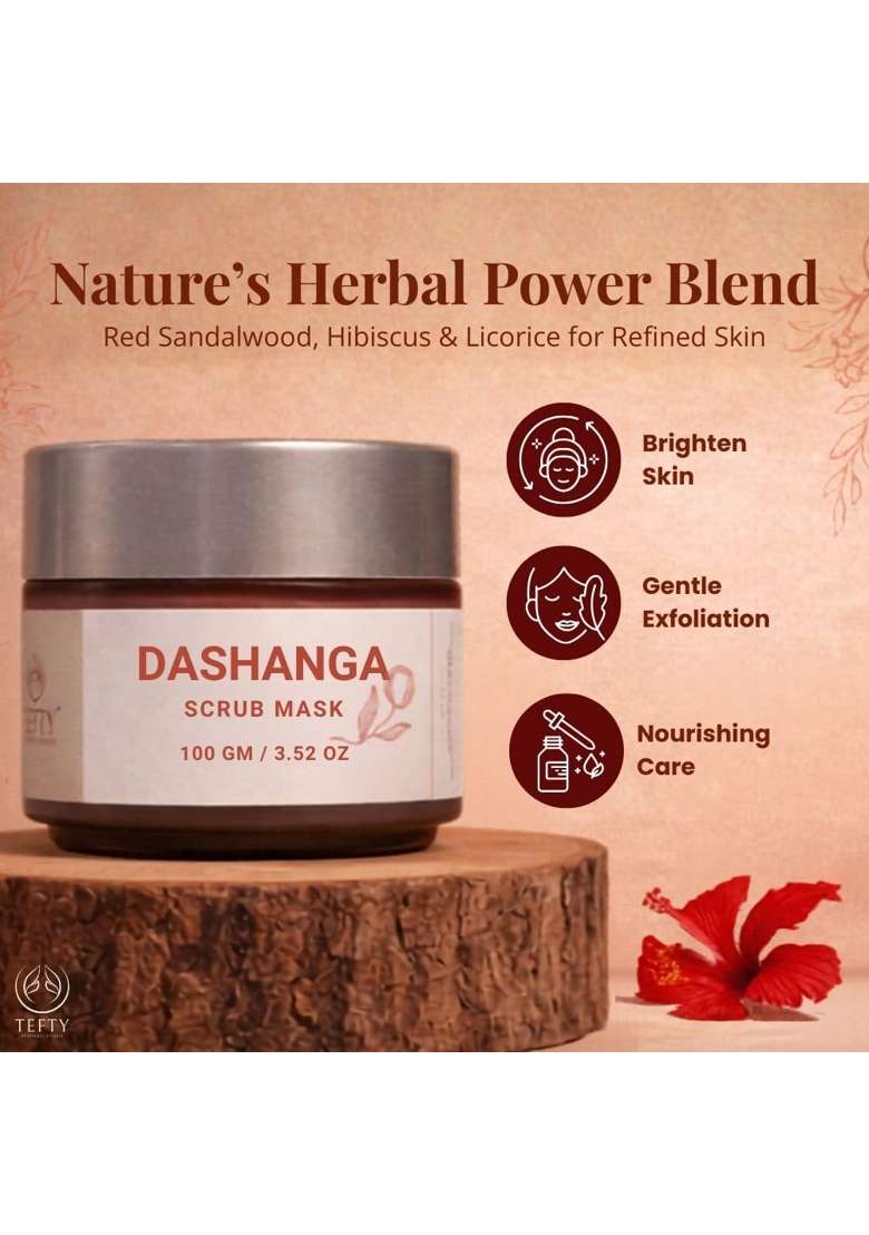 Tefty Pink Dashanga Detan Face Mask 100G Ayurvedic Herbal Scrub for Tan Removal and Exfoliation - Indya