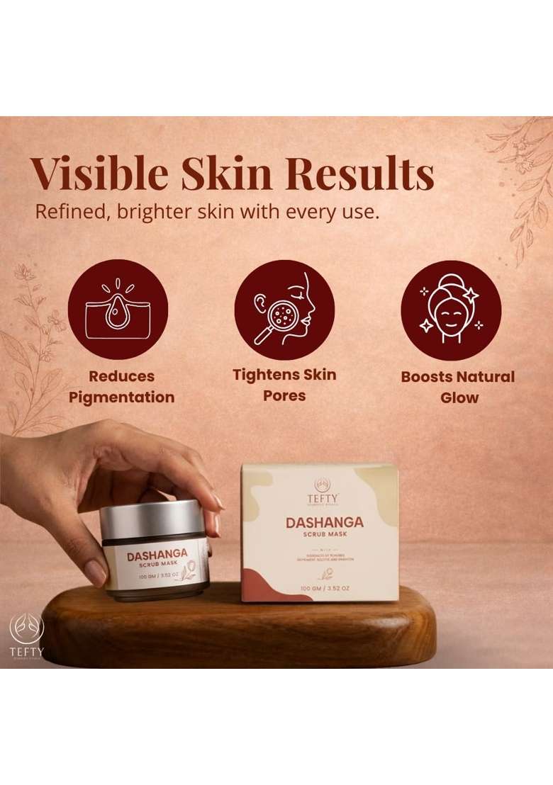 Tefty Pink Dashanga Detan Face Mask 100G Ayurvedic Herbal Scrub for Tan Removal and Exfoliation - Indya