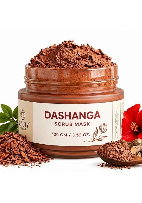 Tefty Pink Dashanga Detan Face Mask 100G Ayurvedic Herbal Scrub for Tan Removal and Exfoliation
