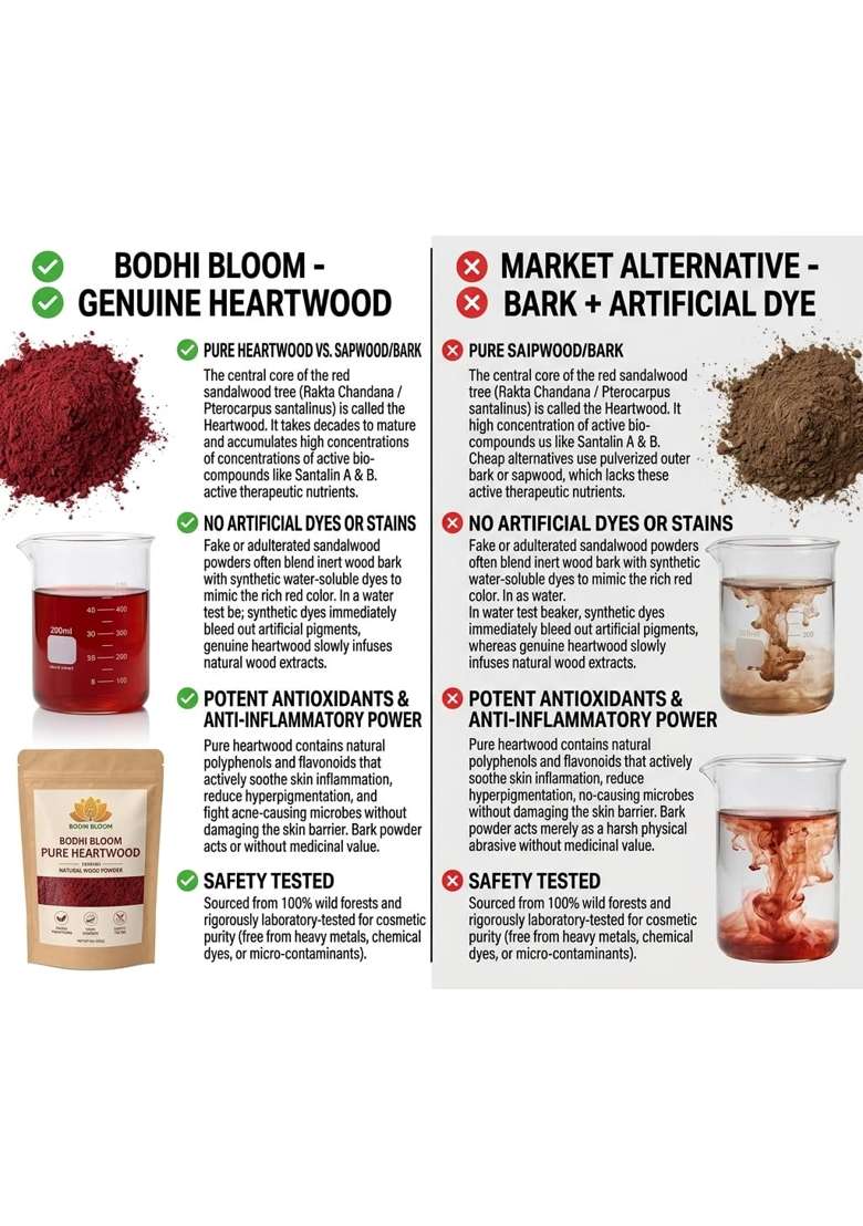 Bodhi Bloom 150G Red Sandalwood Powder Value Pouch 100 Percent Pure Rakta Chandan Heartwood - Indya