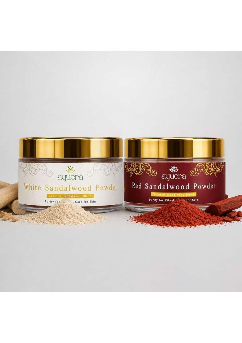 Ayucra White and Red Sandalwood Powder Combo Pack 50G Plus 50G Safed Chandan and Lal Chandan Powder - Indya