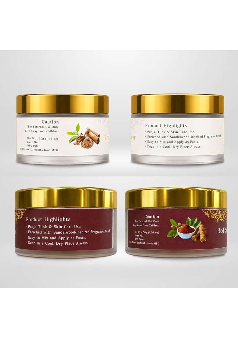 Ayucra White and Red Sandalwood Powder Combo Pack 50G Plus 50G Safed Chandan and Lal Chandan Powder - Indya