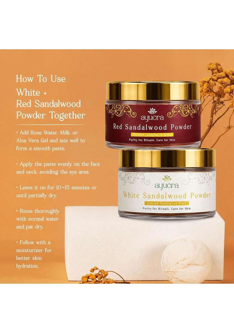 Ayucra White and Red Sandalwood Powder Combo Pack 50G Plus 50G Safed Chandan and Lal Chandan Powder - Indya