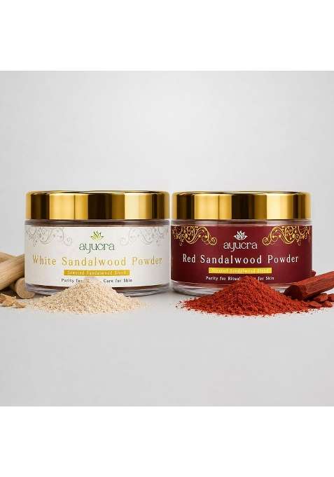 Ayucra White and Red Sandalwood Powder Combo Pack 50G Plus 50G Safed Chandan and Lal Chandan Powder
