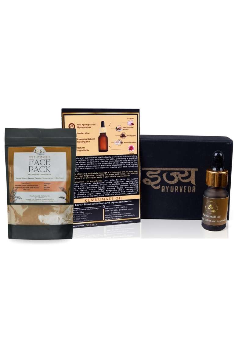 Ayurveda Ayurvedic Kumkumadi Oil and Herbal Face Pack Combo Natural Glow and Skin Repair 100 Percent Ayurvedic - Indya