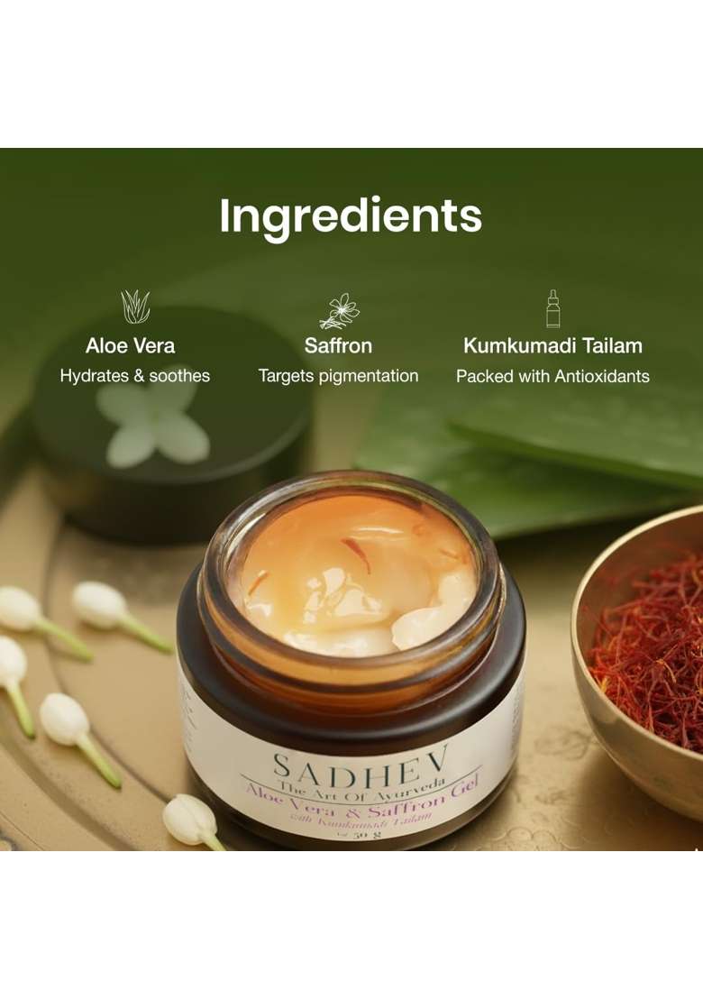 Sadhev Aloe Vera and Saffron Gel with Kumkumadi Tailam Ayurvedic Face Gel for Acne Blemishes Hydration - Indya