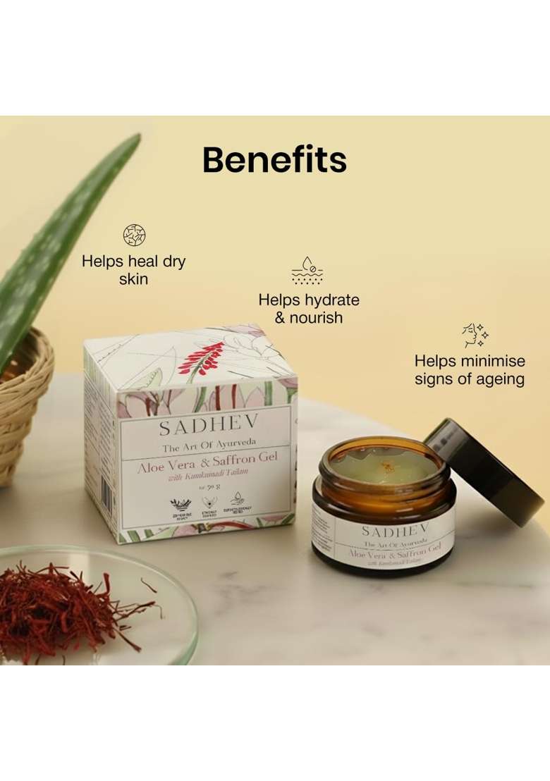 Sadhev Aloe Vera and Saffron Gel with Kumkumadi Tailam Ayurvedic Face Gel for Acne Blemishes Hydration - Indya