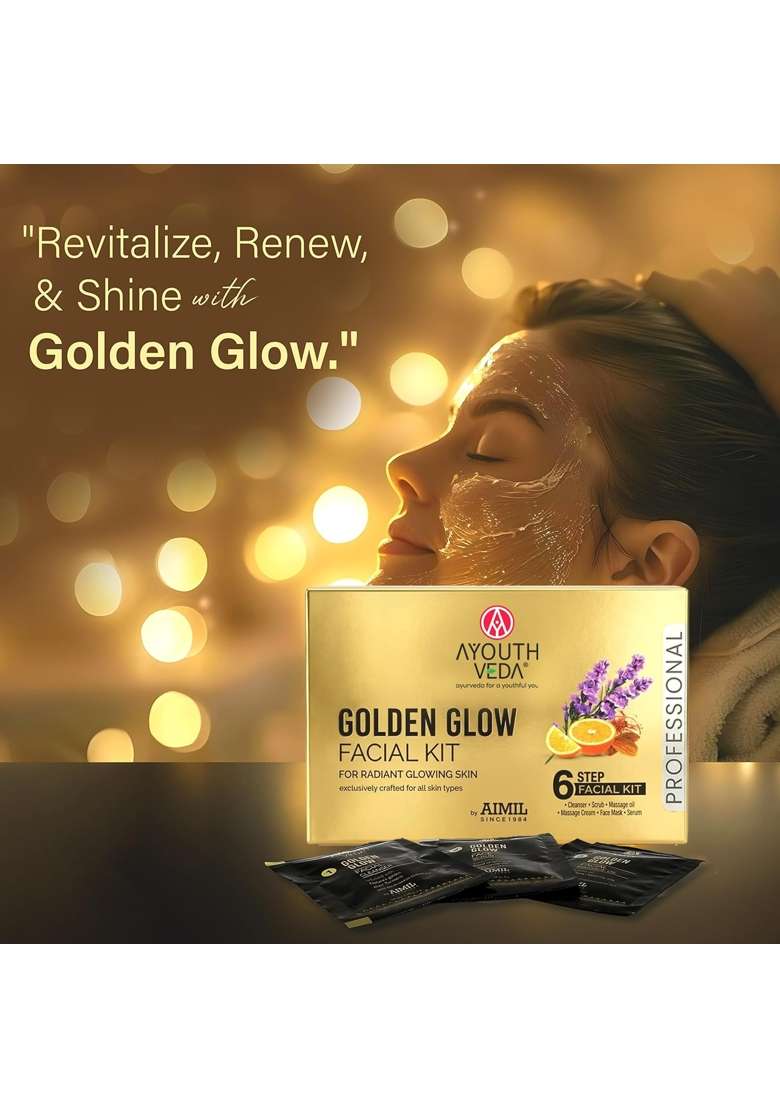 Ayouthveda Golden Glow Facial Kit Bright and Glowing Skin Pack of 3 - Indya