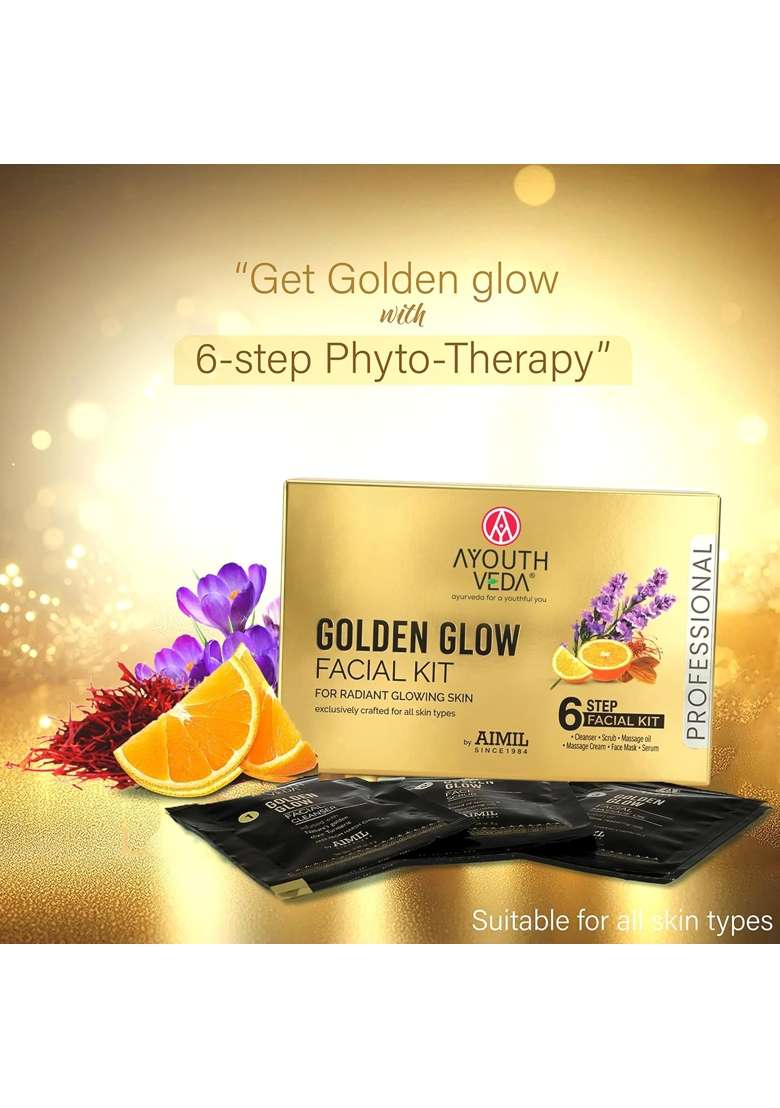 Ayouthveda Golden Glow Facial Kit Bright and Glowing Skin Pack of 3 - Indya