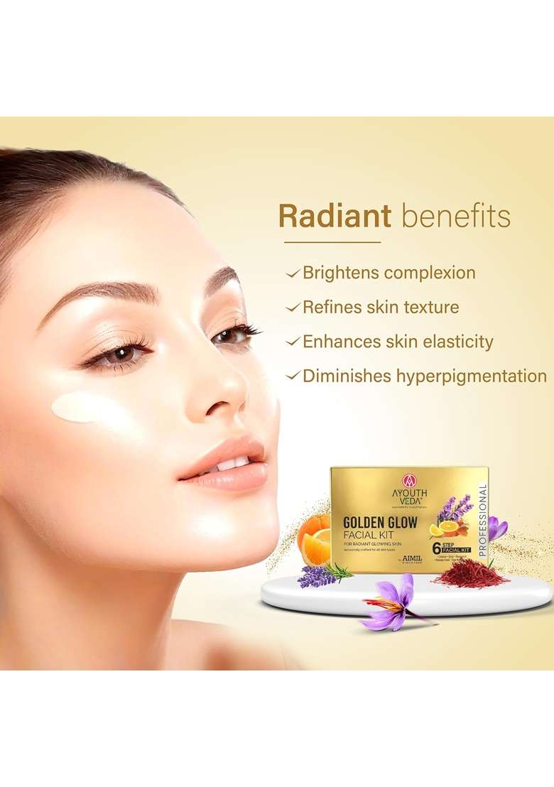 Ayouthveda Golden Glow Facial Kit Bright and Glowing Skin Pack of 3 - Indya