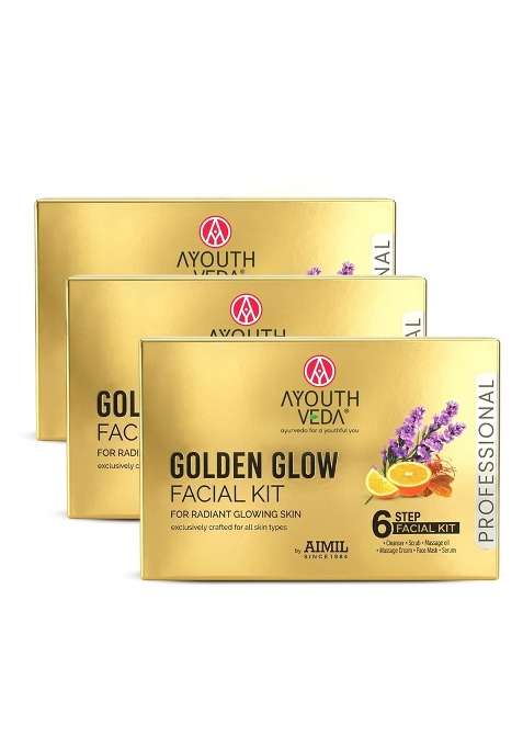 Ayouthveda Golden Glow Facial Kit Bright and Glowing Skin Pack of 3