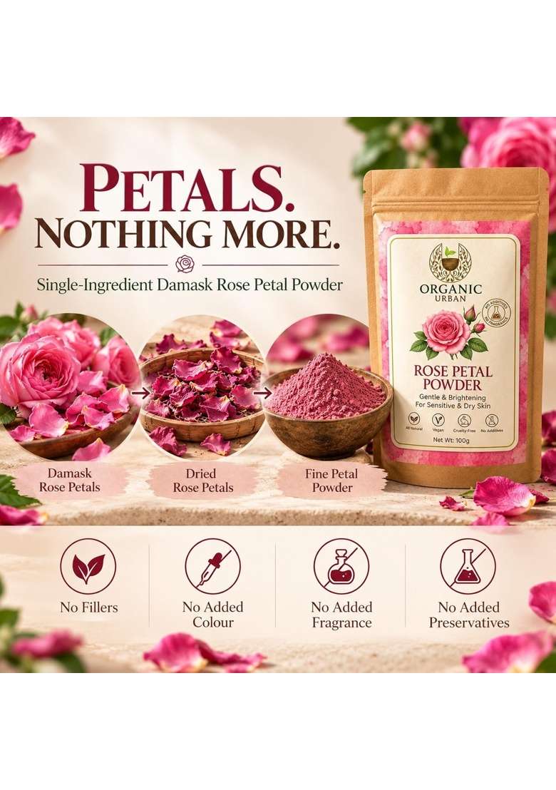 Organic Urban Damask Rose Petal Powder for Face Pack 200G - Indya