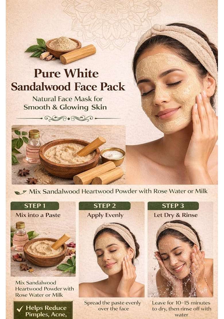 Pure White Sandalwood Heartwood Stick Log 100 Percent Natural and Organic Chandan for Skincare Face Pack - Indya