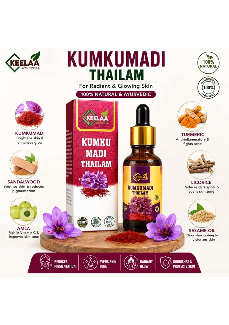 Keelaa Kumkumadi Thailam Face Oil Natural 30ML Ayurvedic Skin Care with Saffron and Herbs - Indya