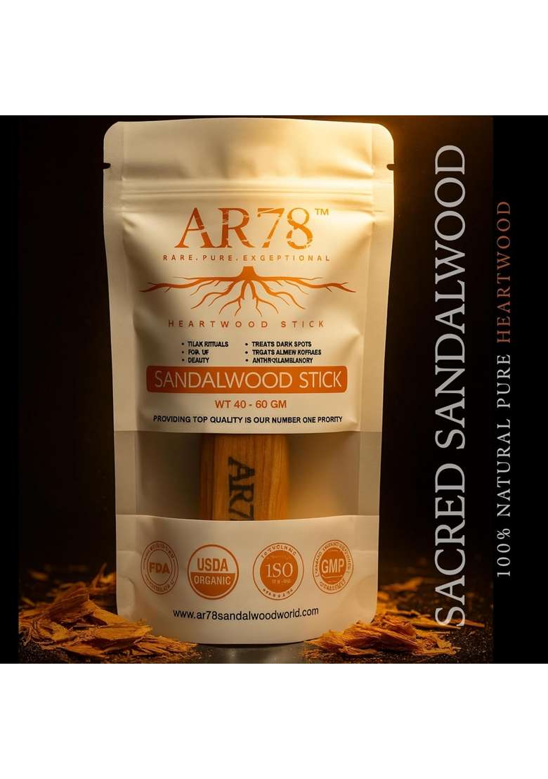 AR78 Original Pure White Sandalwood Heartwood Stick 100 Percent Natural and Organic Chandan for Skincare - Indya