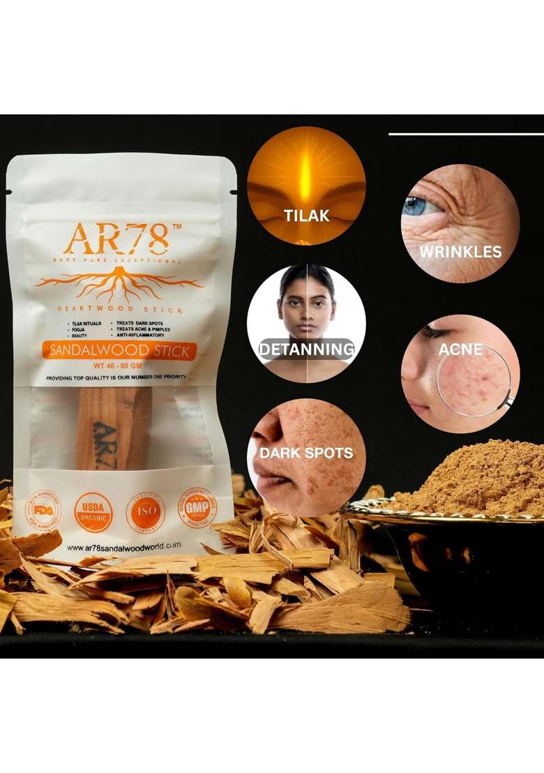 AR78 Original Pure White Sandalwood Heartwood Stick 100 Percent Natural and Organic Chandan for Skincare - Indya