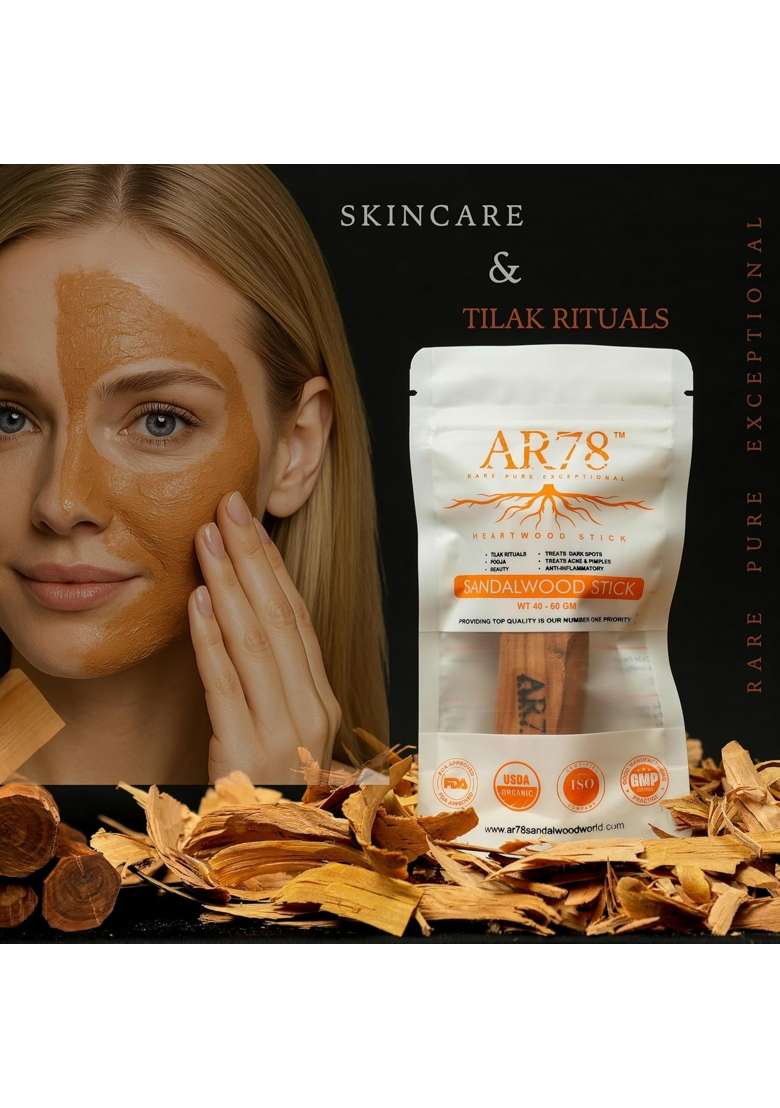 AR78 Original Pure White Sandalwood Heartwood Stick 100 Percent Natural and Organic Chandan for Skincare - Indya