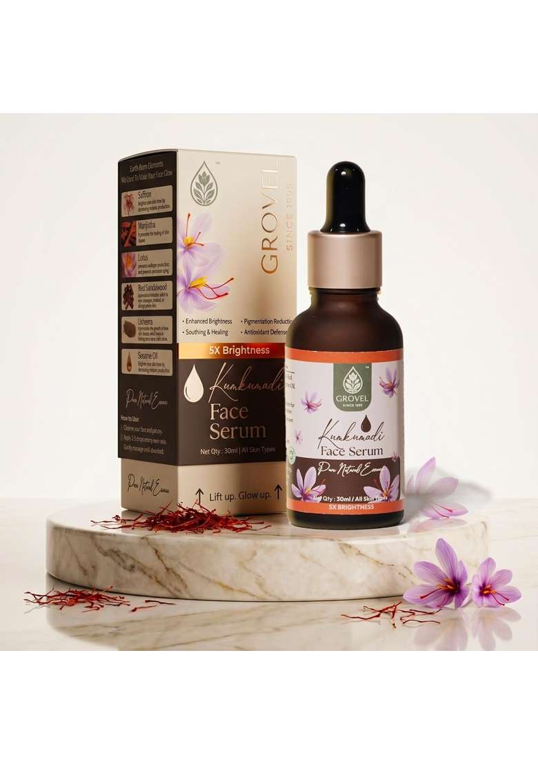 Grovel Kumkumadi Face Serum for Women 30ML Ayurvedic Oil for Glowing Skin with Saffron Manjistha - Indya