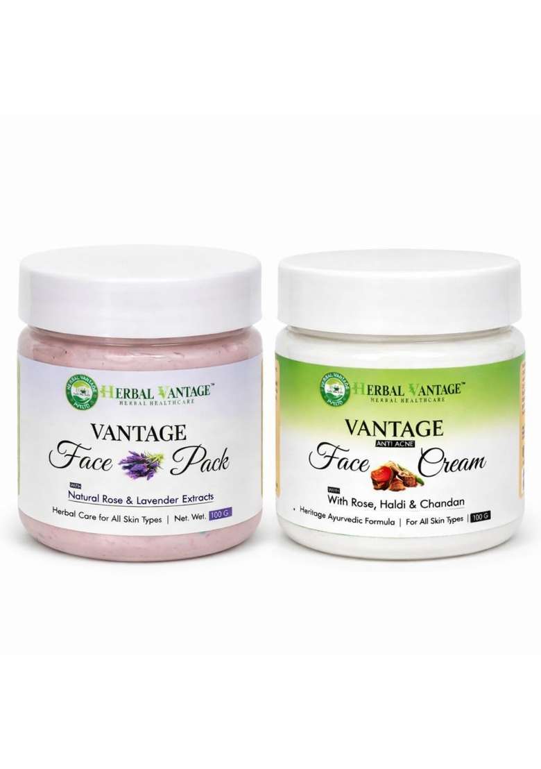 Vantage Herbal Face Pack 100G Plus Anti Acne Ayurvedic Face Cream 100G Combo with Rose Lavender - Indya