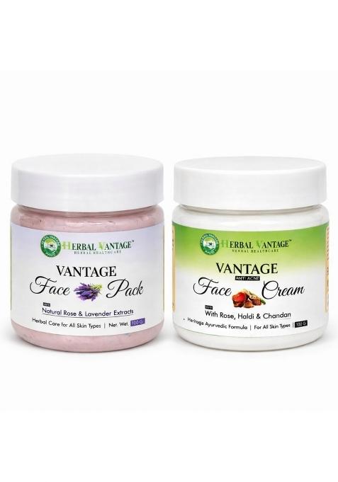 Vantage Herbal Face Pack 100G Plus Anti Acne Ayurvedic Face Cream 100G Combo with Rose Lavender