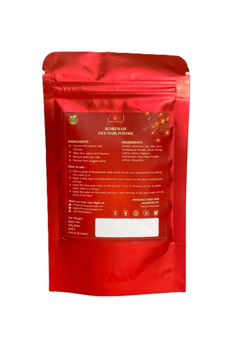 Cherish Perennial Kumkumadi Face Mask Powder 100 GM Natural Ayurvedic Facial Treatment - Indya