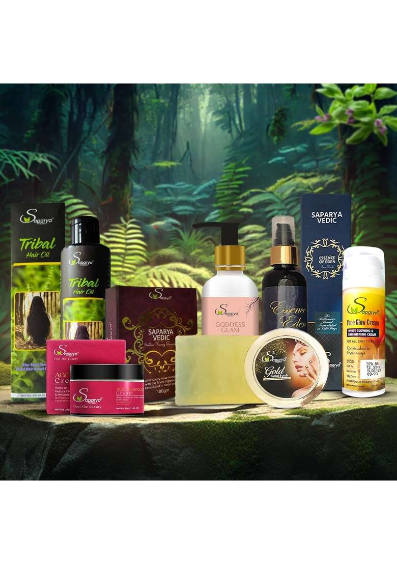 Saparya Vedic Unisex Ayurvedic Herbal Ingredients Anti Aging Kit with Body Wash Face Cream Scrub Moisturizer - Indya