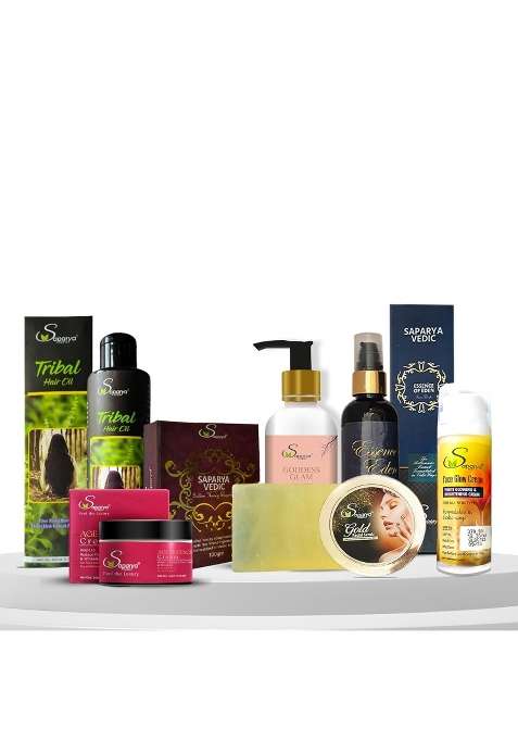 Saparya Vedic Unisex Ayurvedic Herbal Ingredients Anti Aging Kit with Body Wash Face Cream Scrub Moisturizer