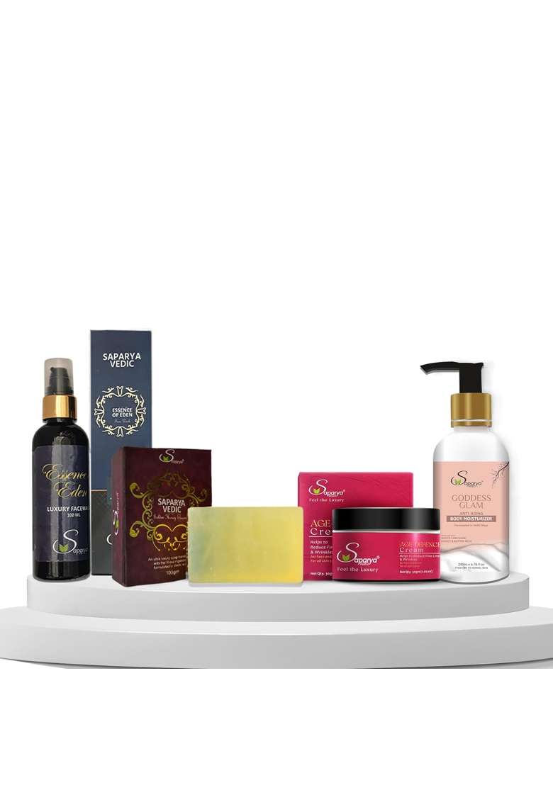 Saparya Vedic Unisex Ayurvedic Herbal Ingredients Anti Aging Kit with Body Wash Face Cream - Indya
