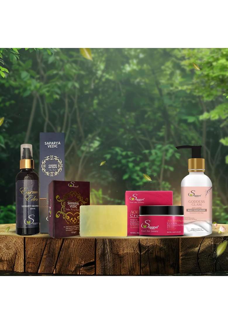 Saparya Vedic Unisex Ayurvedic Herbal Ingredients Anti Aging Kit with Body Wash Face Cream - Indya
