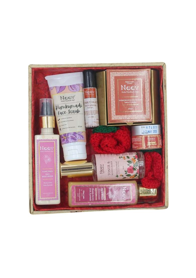NEEV Soaps Kumkumadi Gift Box Set with Face Oil Face Bar Beauty Essentials Natural Skincare Hamper - Indya