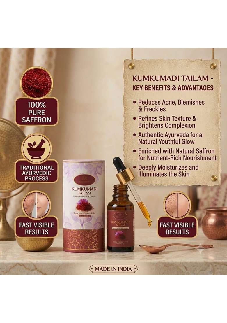 Adornn Herbals Kumkumadi Tailam Face Oil with Saffron Red Sandalwood and Manjistha Ayurvedic Facial Oil - Indya